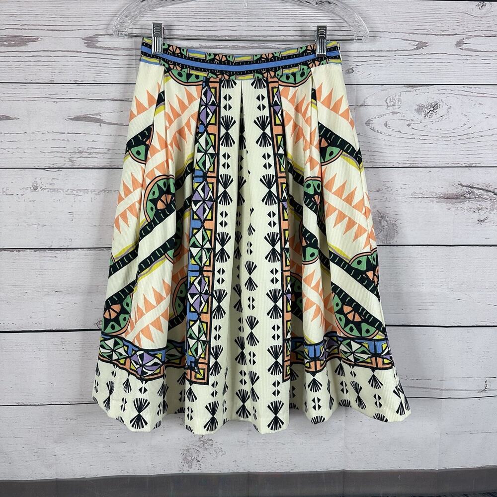 Champagne Strawberry Skirt Womens Small Zip Pleated Mixed Print Boho Anthro